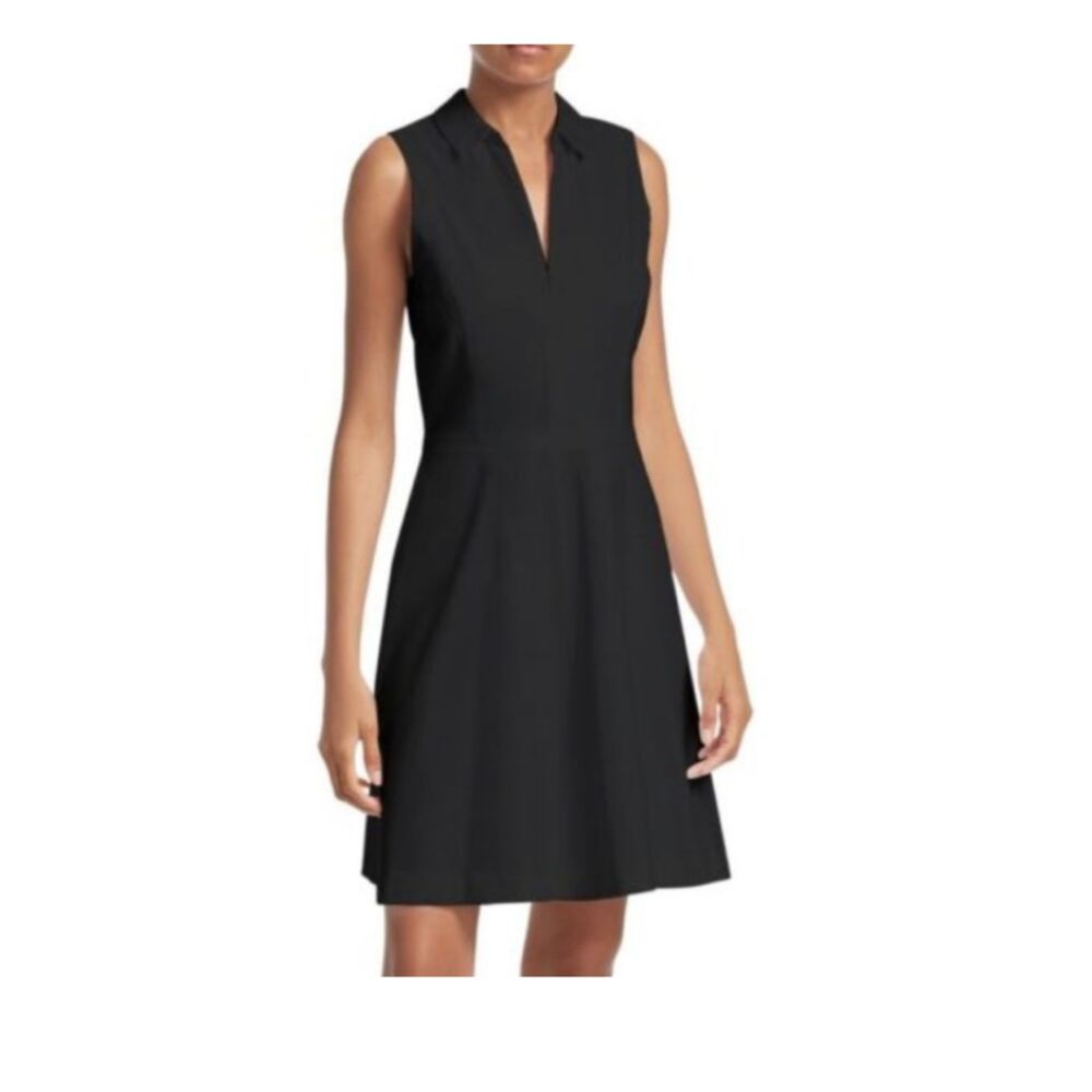 Theory Black Collared Sleeveless Fit & Flare Dress Size 6 Cotton